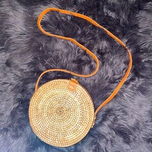 Round Woven Wicker Crossbody Bag